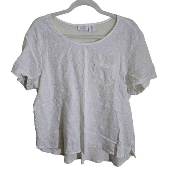 Sigrid Olsen Tops - Sigrid Olsen 100% Linen Floral Tone On Tone Embroidered Top Size L